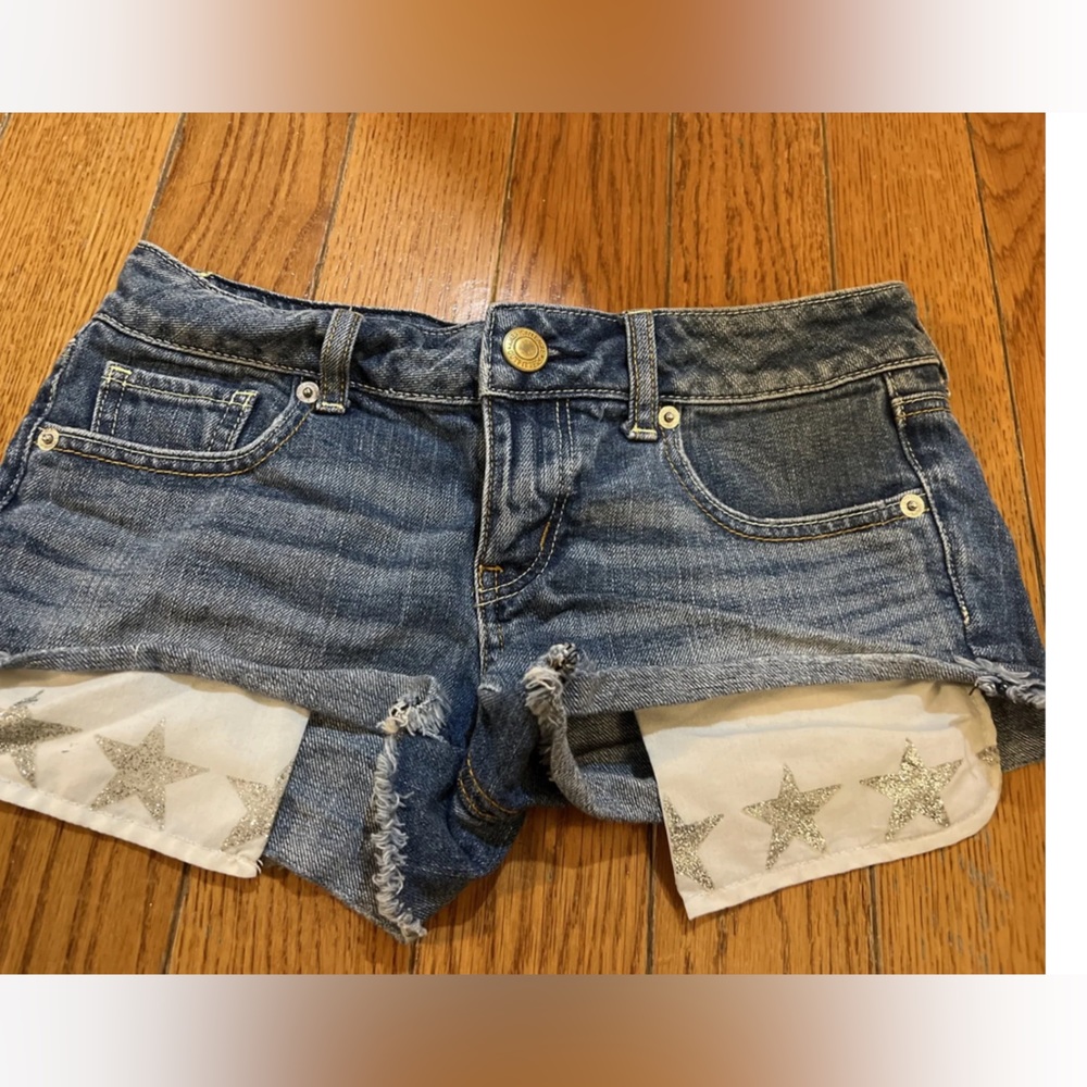 American Eagle Short Jean Denim Shorts with Star Pockets Size 0